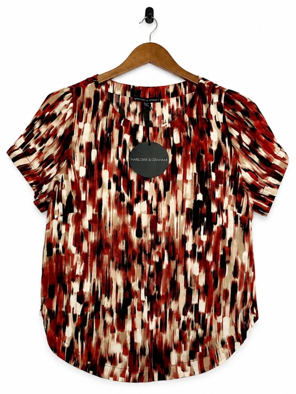 Harlowe & Graham Small Red Black Abstract Print Short Sleeve Blouse NWT